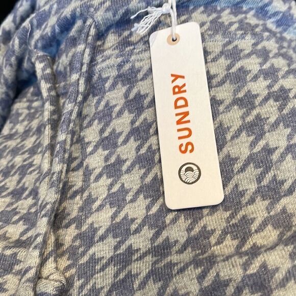 NWT SUNDRY Gray Blue Houndstooth Drawstring W/ Pink Ankle Stripes Sweatpants M - Picture 7 of 10